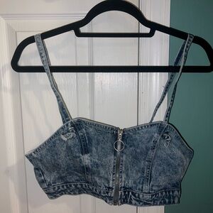 Forever 21 Blue Denim Zipper Crop Top